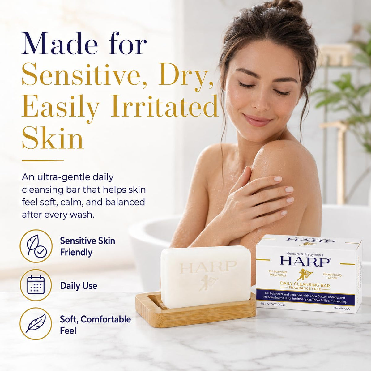 Mansure & Prettyman's HARP lather on hand demonstrating mild, non-stripping foam