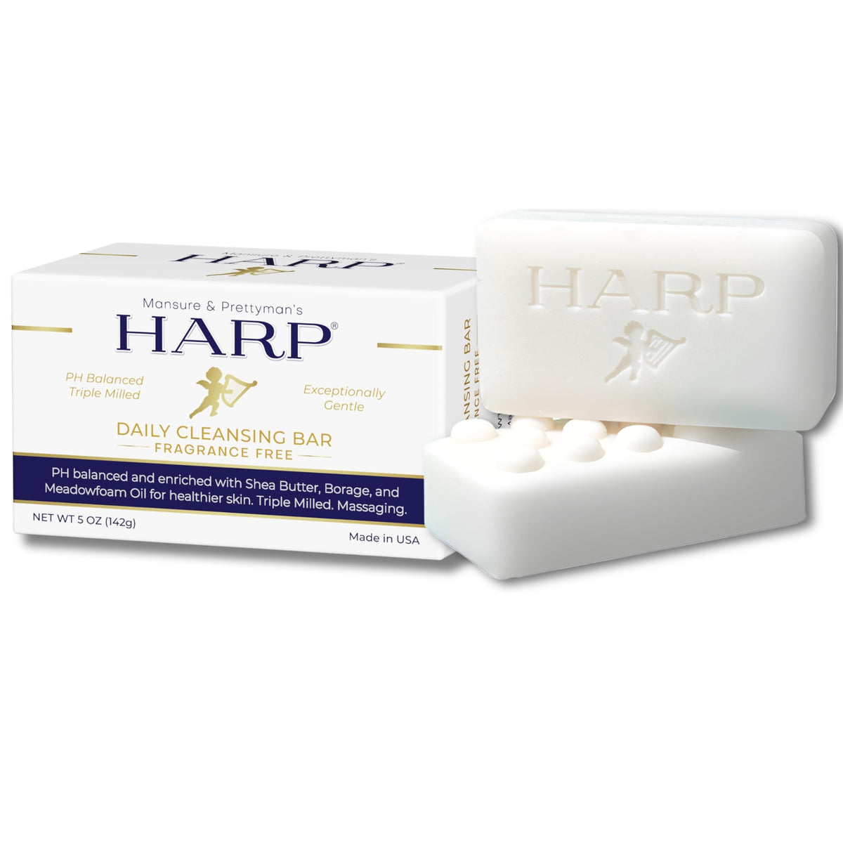 Mansure & Prettyman's HARP front packaging showing gentle, fragrance-free claim