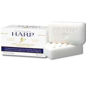 Mansure & Prettyman's HARP front packaging showing gentle, fragrance-free claim