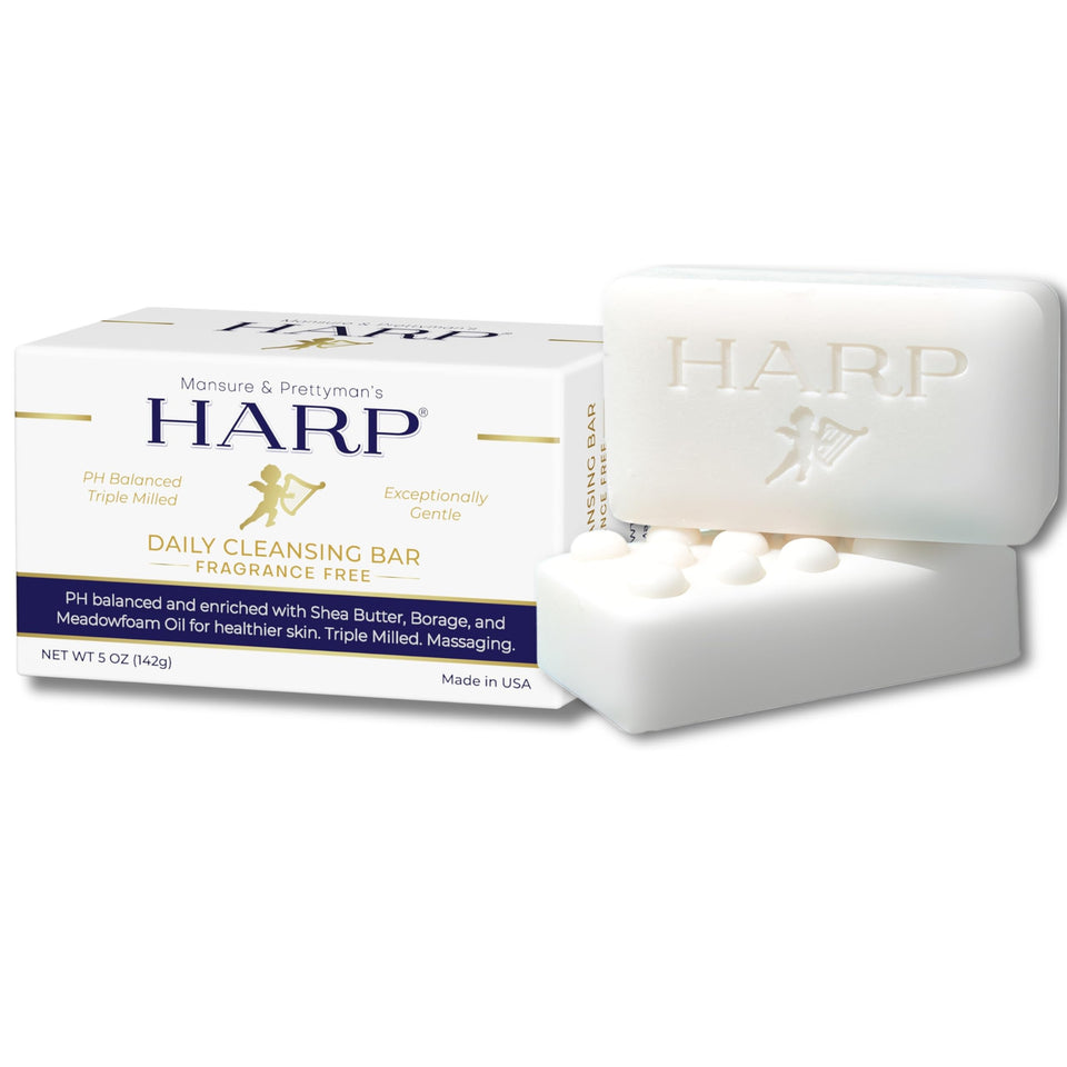 Mansure & Prettyman's HARP front packaging showing gentle, fragrance-free claim