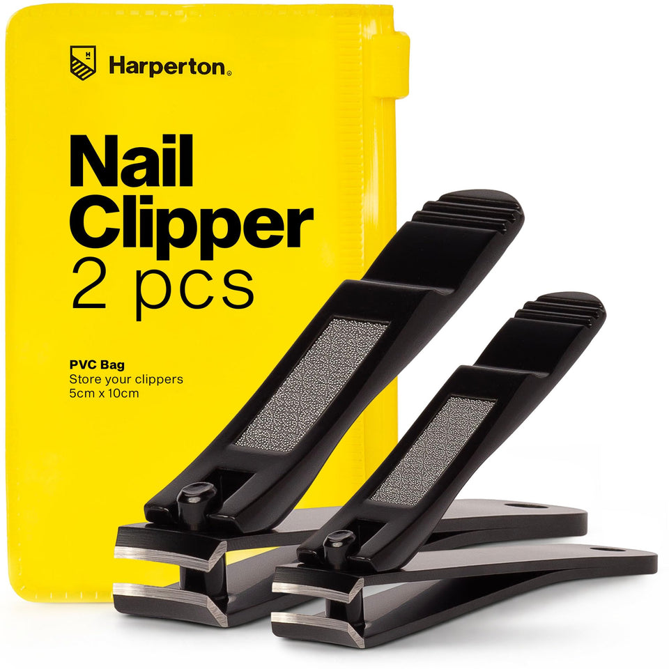 Harperton front view of black 2-pack clippers showing case and tools, clean storage benefit