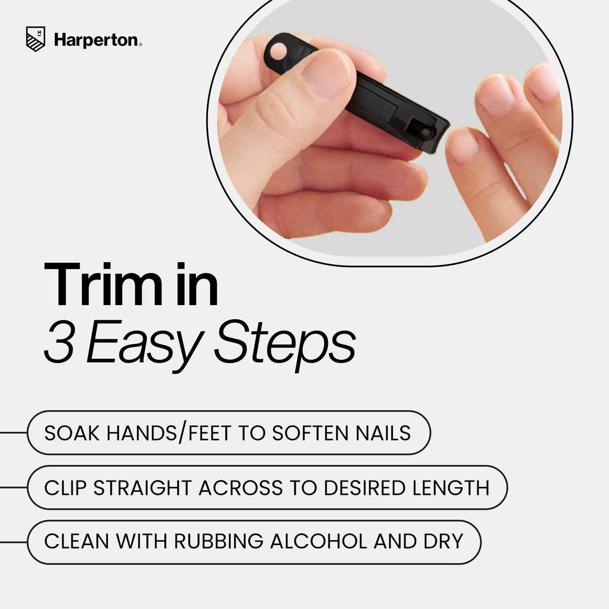Harperton integrated nail file detail under lever, quick smoothing after trim benefit