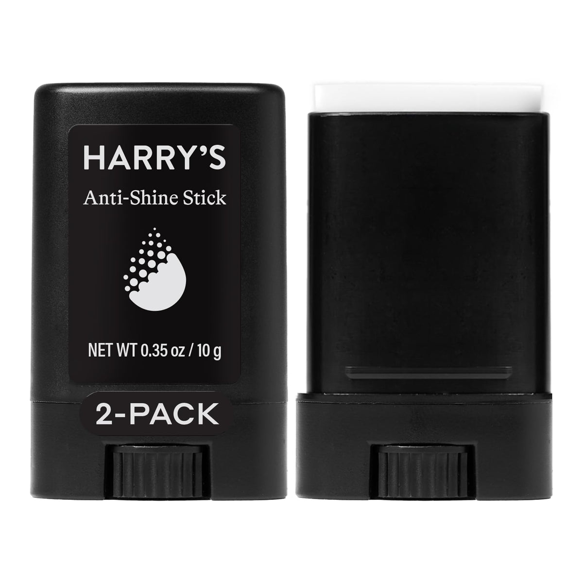 Harry's front packaging showing two anti-shine sticks and benefits