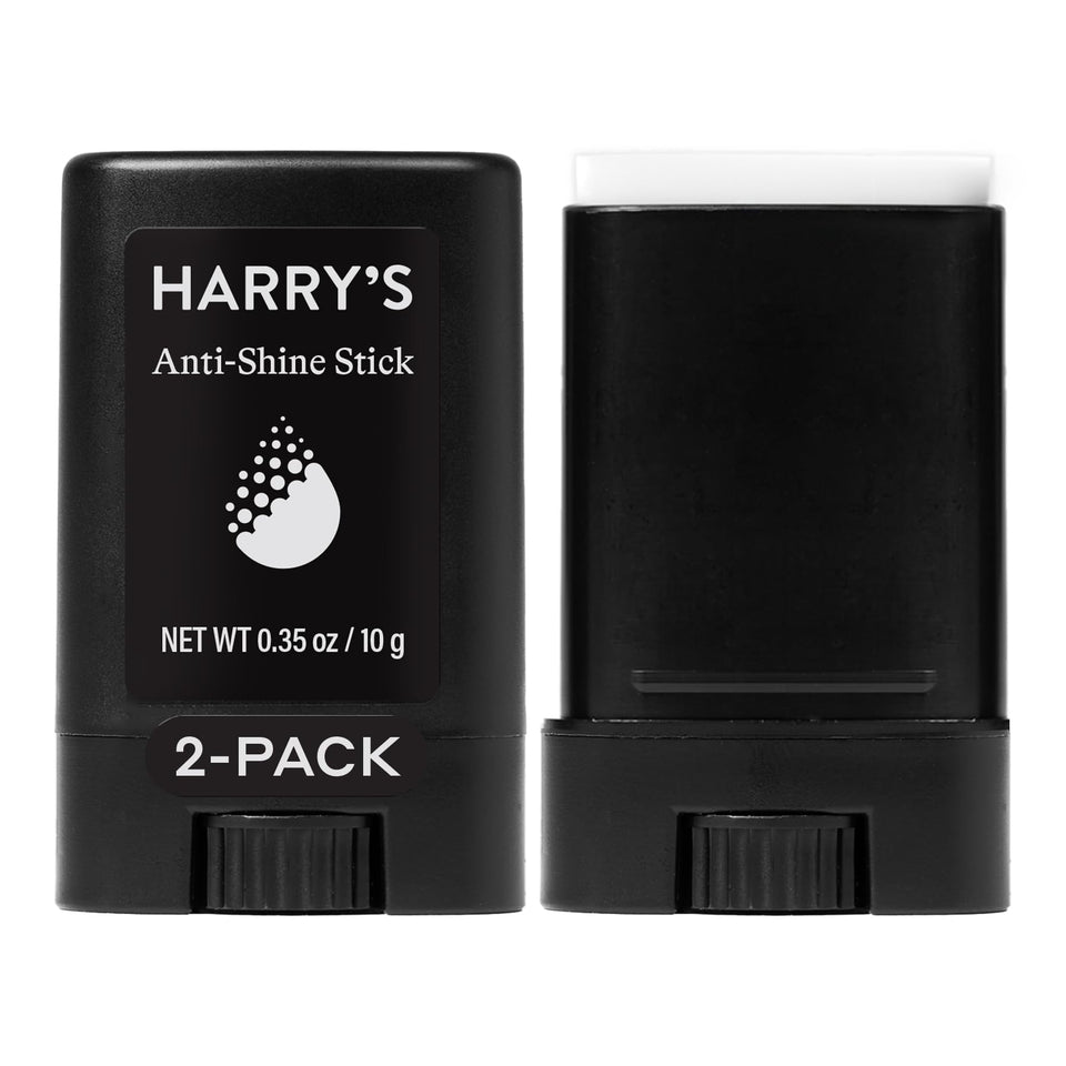 Harry's front packaging showing two anti-shine sticks and benefits