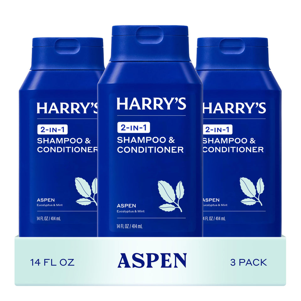 Harry's front packaging showing Aspen scent and benefits
