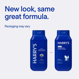 Harry's bottle on shower shelf depicting in-shower use convenience