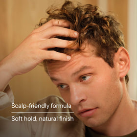 Harry's before and after on fine hair showing added lift and fuller-looking hair