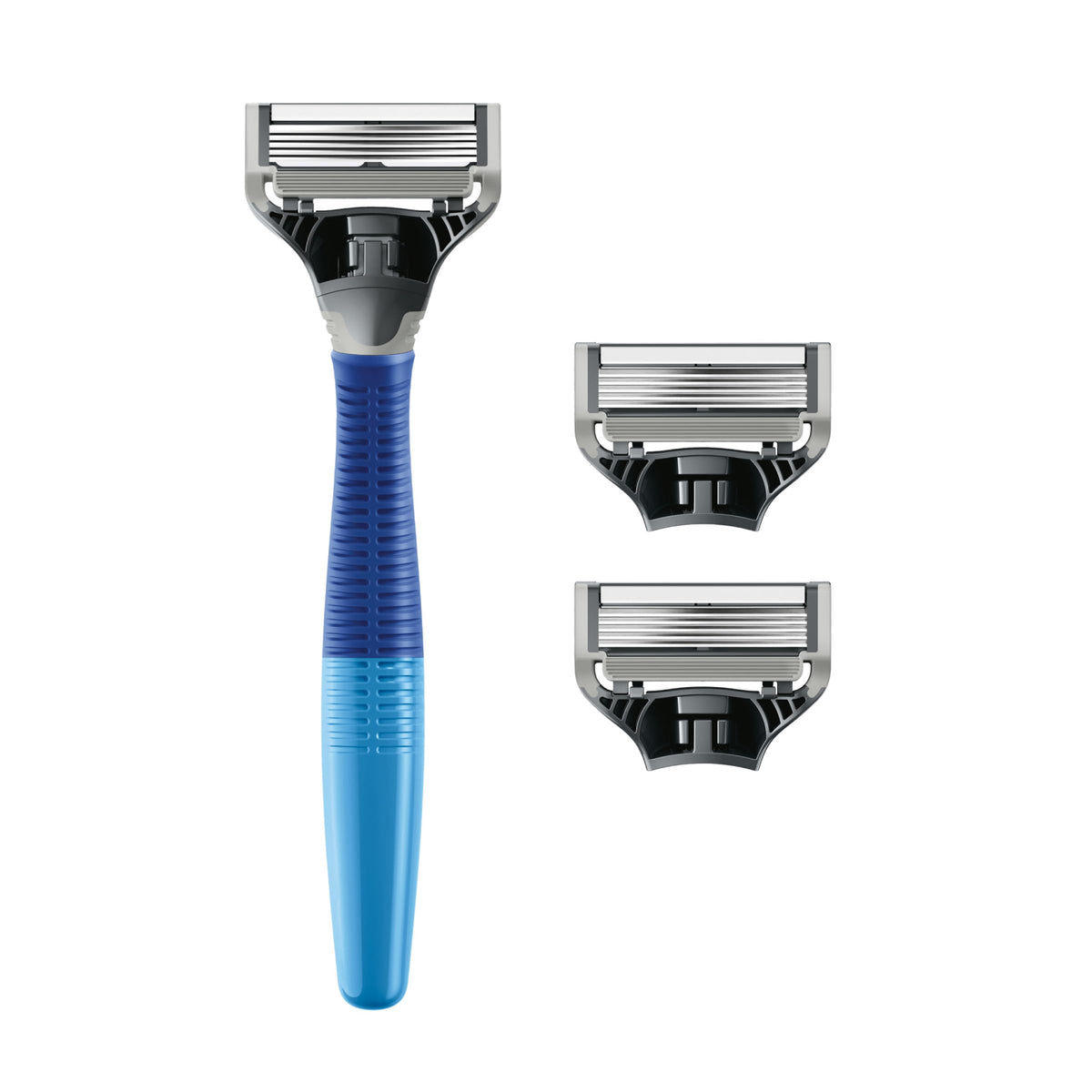 Harry's razor cartridge close-up showing German-engineered blades for smoother shaves
