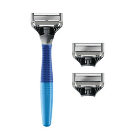 Harry's razor cartridge close-up showing German-engineered blades for smoother shaves