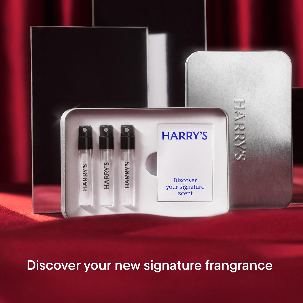 Harry's Cowboy Classic vial with bergamot and cedar elements conveying bold woody amber