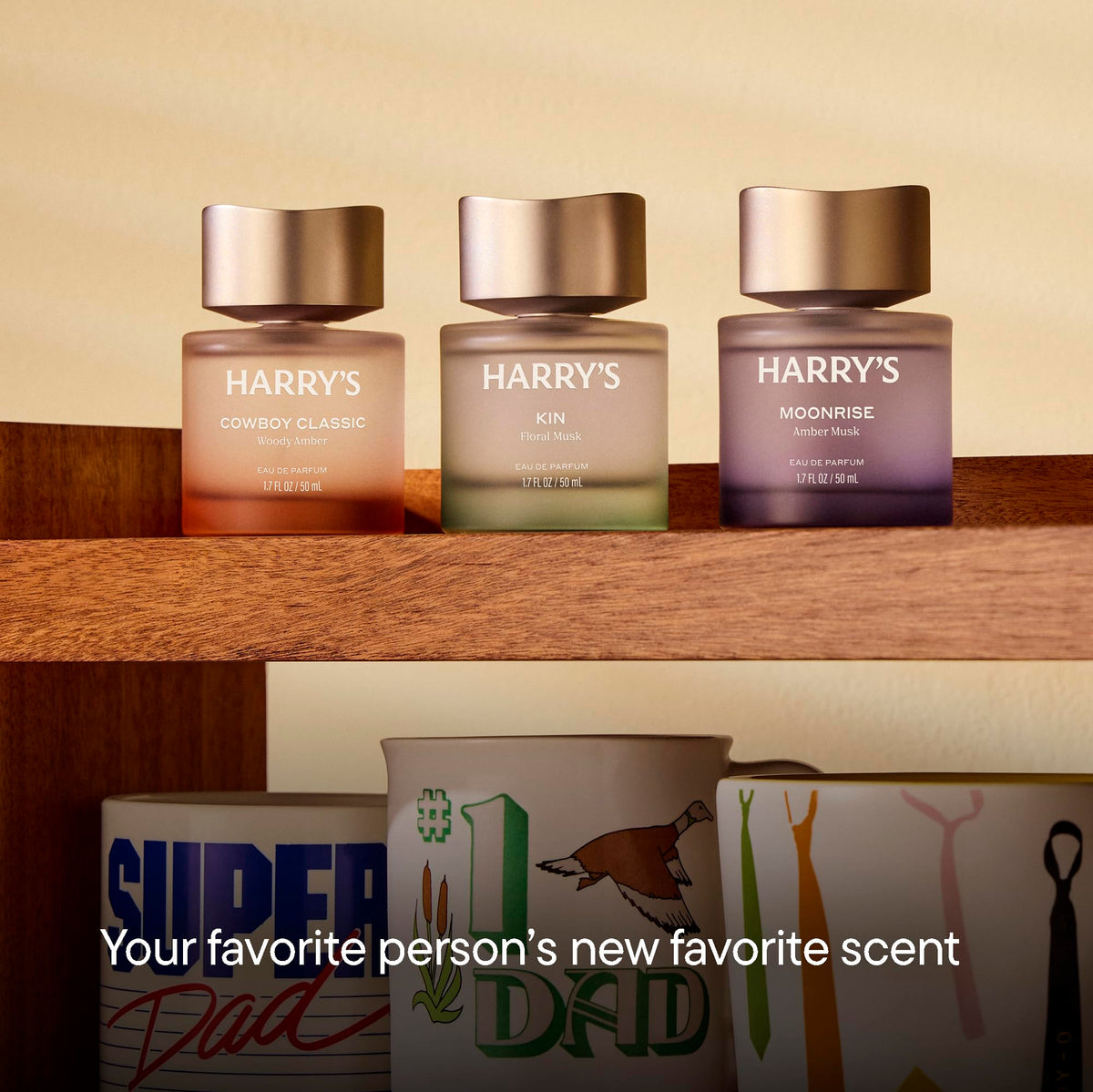 Harry's bottle on a rustic table outdoors suggesting rugged, woody scent