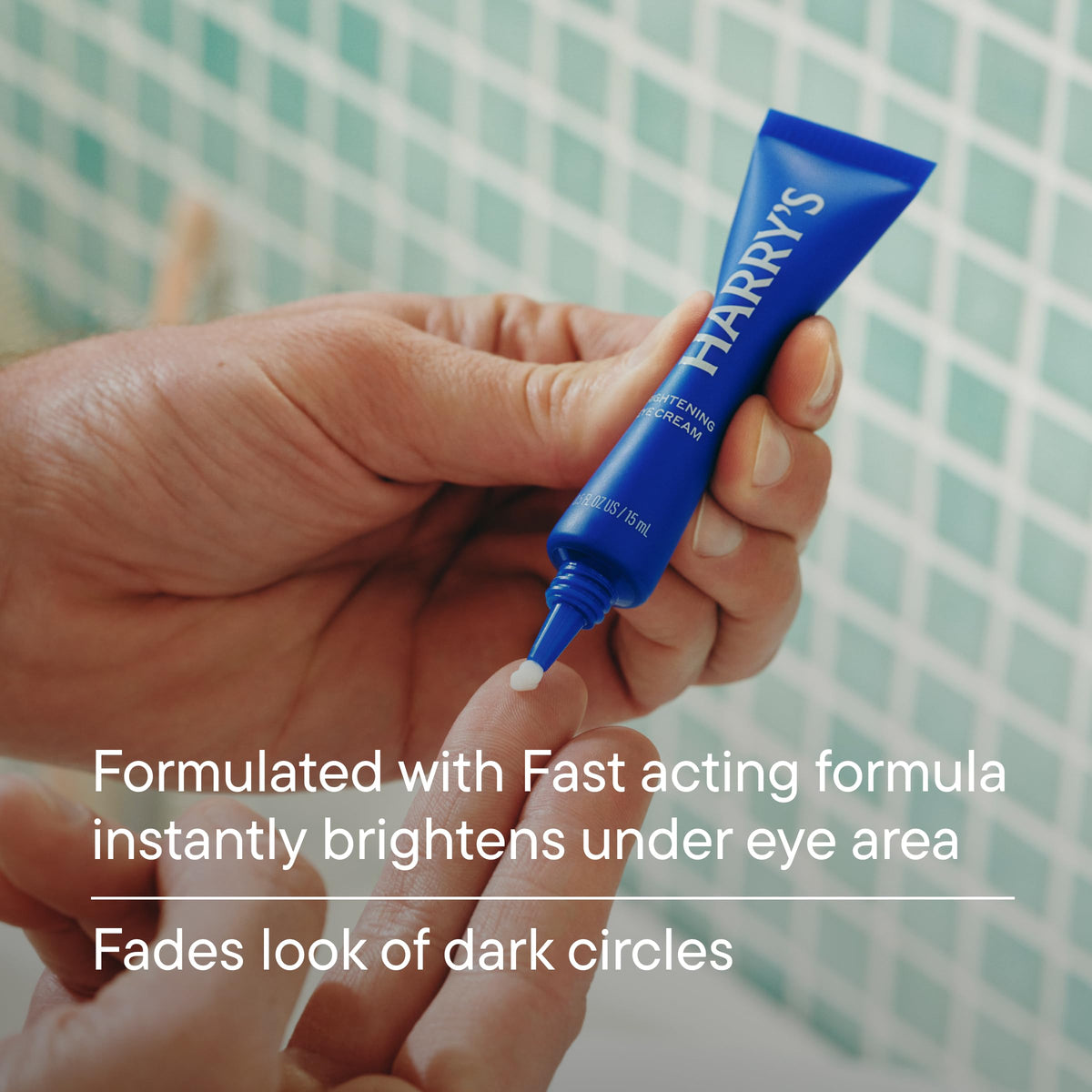 Harry's applying cream under eye demonstrating gentle pat technique benefit
