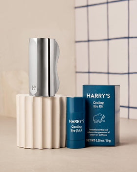 Harry's eye stick cream texture swipe showing smooth formula and quick-absorb hydration benefit