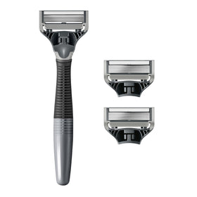 harry's five-blade cartridge close-up showing sharp blades for smooth shaves