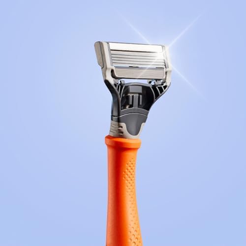 Harry's five-blade cartridge close-up highlighting sharp edges and smooth shave