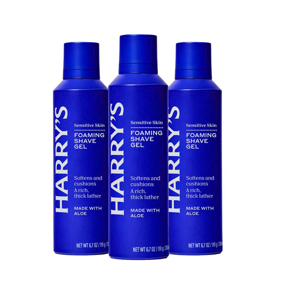Harry's front packaging showing 3-pack and product benefits for easy selection