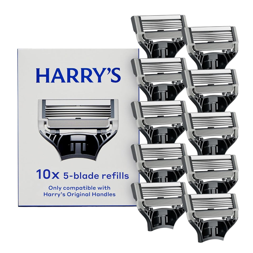 Harry's front packaging showing 10-count refills for easy storage and value