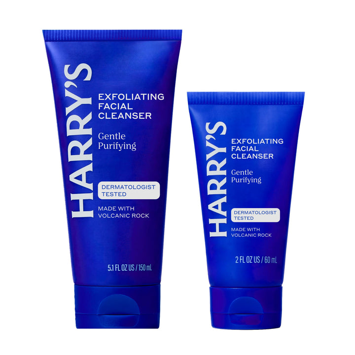 Harry's front packaging showing cleanser and brand, clear benefit of gentle daily cleanse