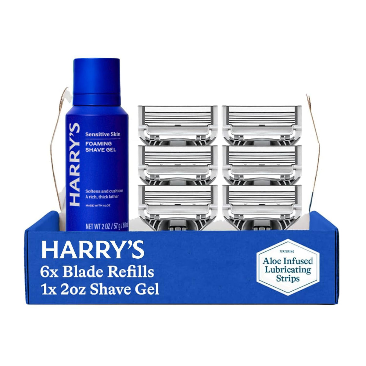 Harry's front packaging kit showing all components and travel readiness