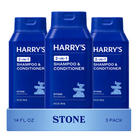 Harry's front packaging of Stone 2‑in‑1 shows clear labeling and benefits
