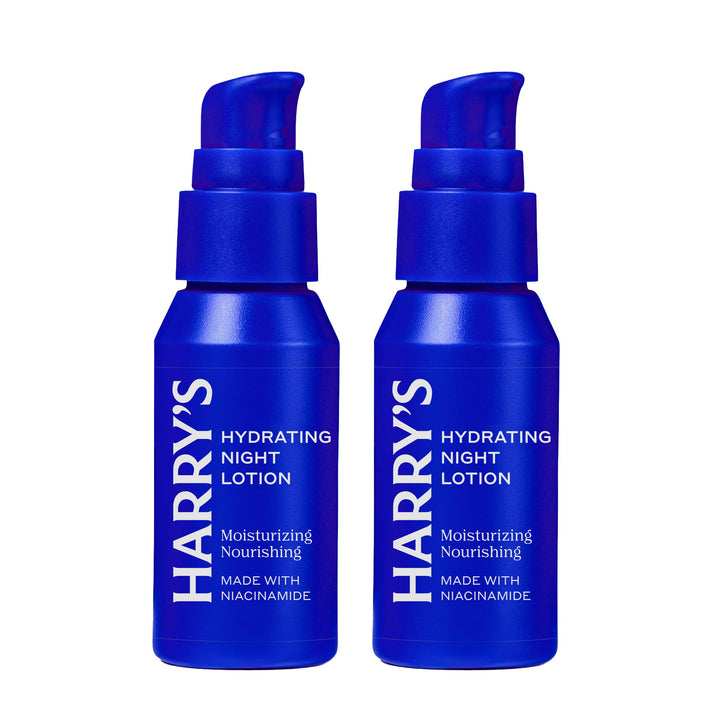 Harry's front packaging showing two 1.7 fl oz bottles, travel-friendly hydration