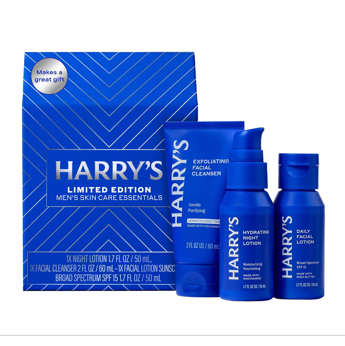 Harry's front packaging showing limited edition gift box and trio for easy gifting