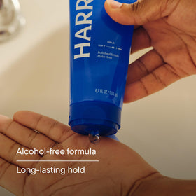 Harry's gel texture swipe on hand showing clear, non-flaking formula for natural finish