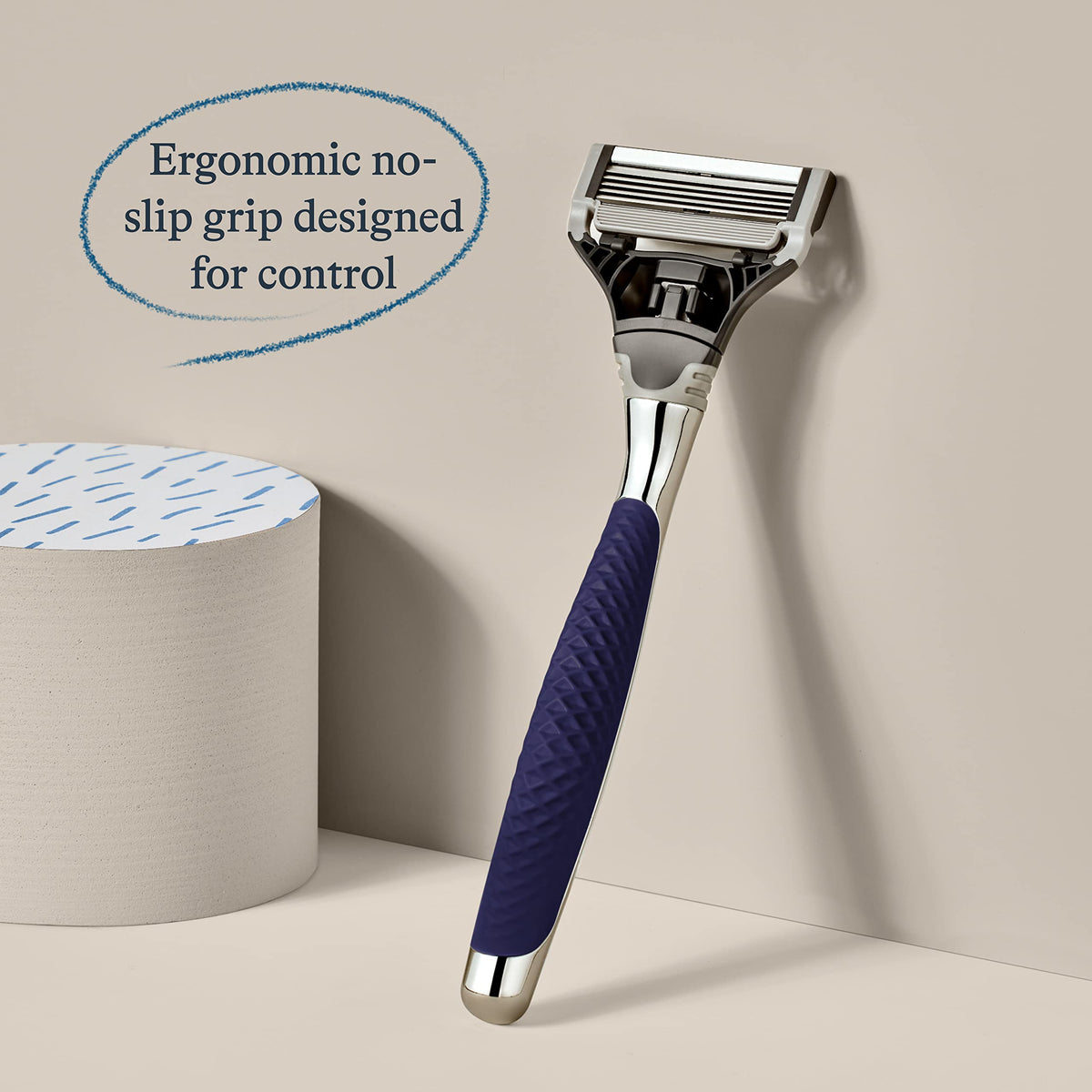 Harry's handle grip texture detail offering secure non-slip hold when wet