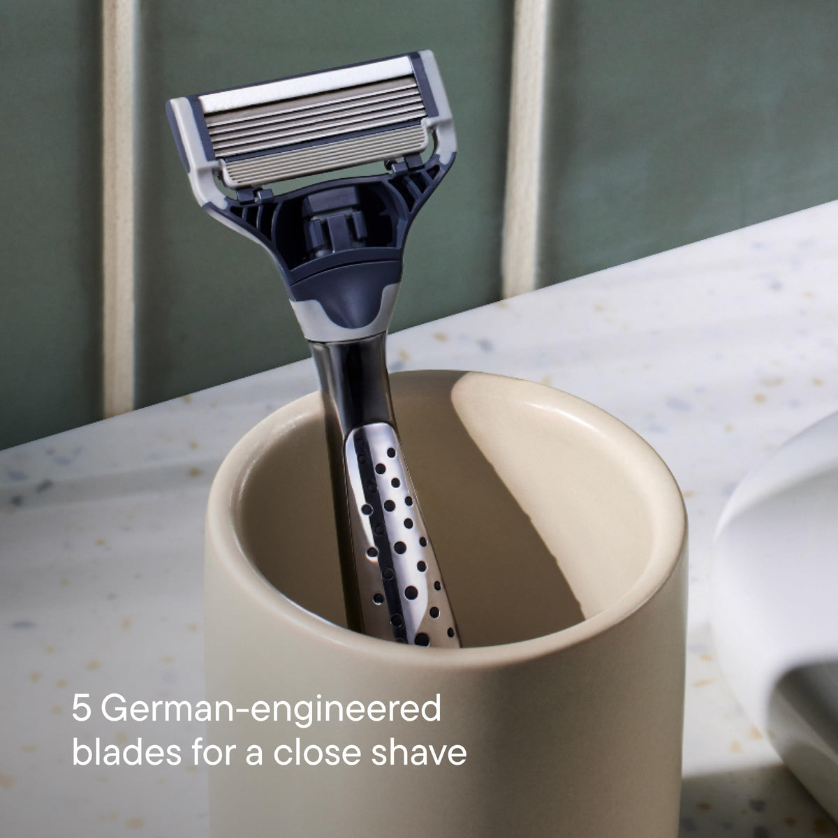 harry's handle textured grip detail offering stable control when wet