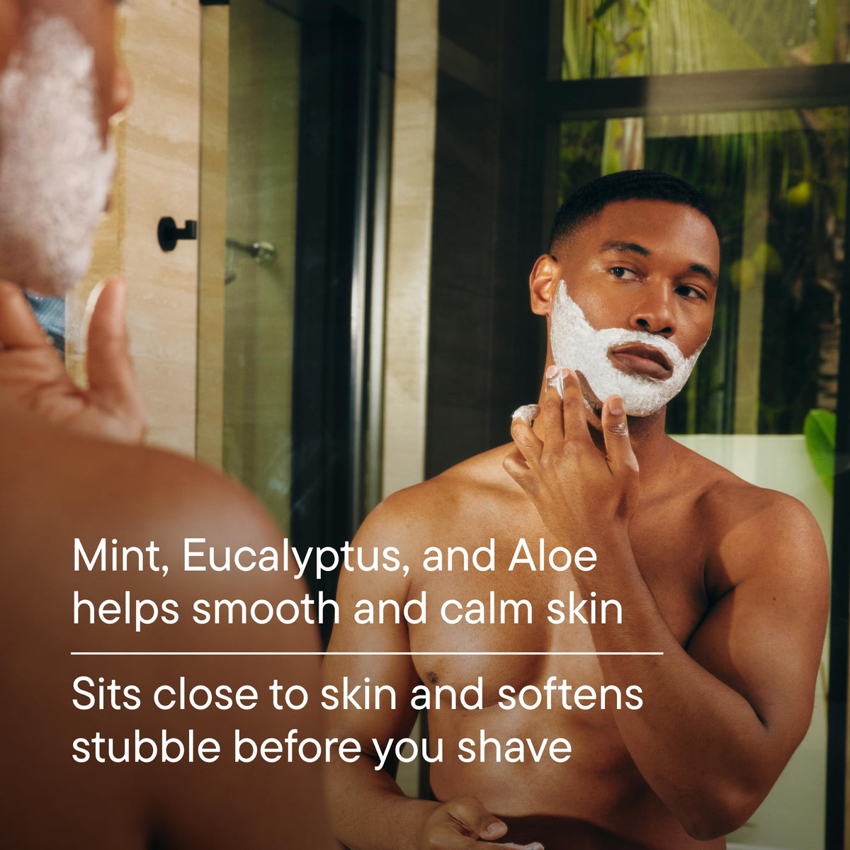 Harry's label ingredient detail showing aloe and eucalyptus for soothing skin