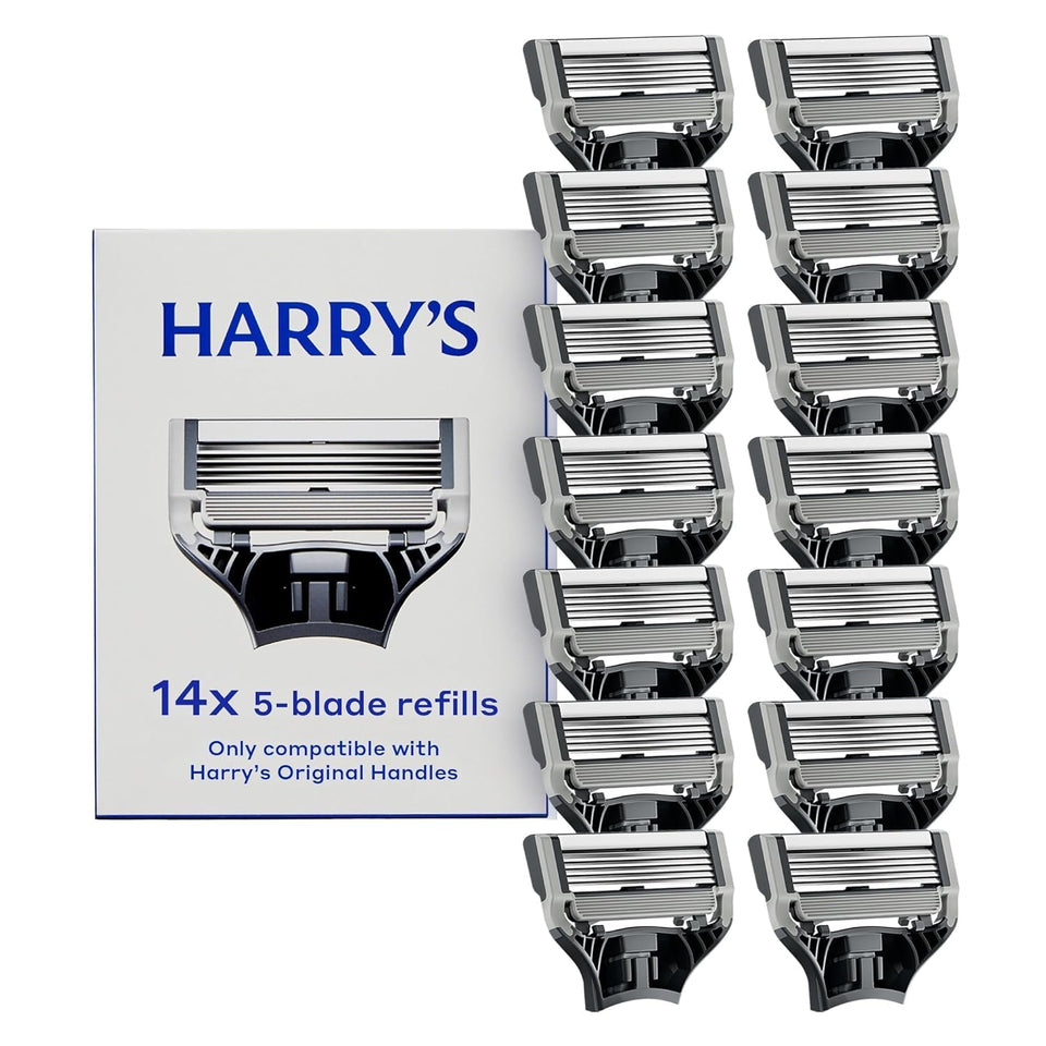 Harry's front packaging showing 14 refills and clear labeling for easy stocking