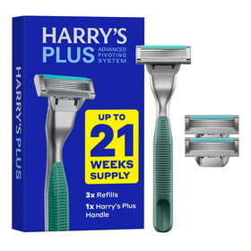Harry's moss metal handle front view showing premium weight and balance