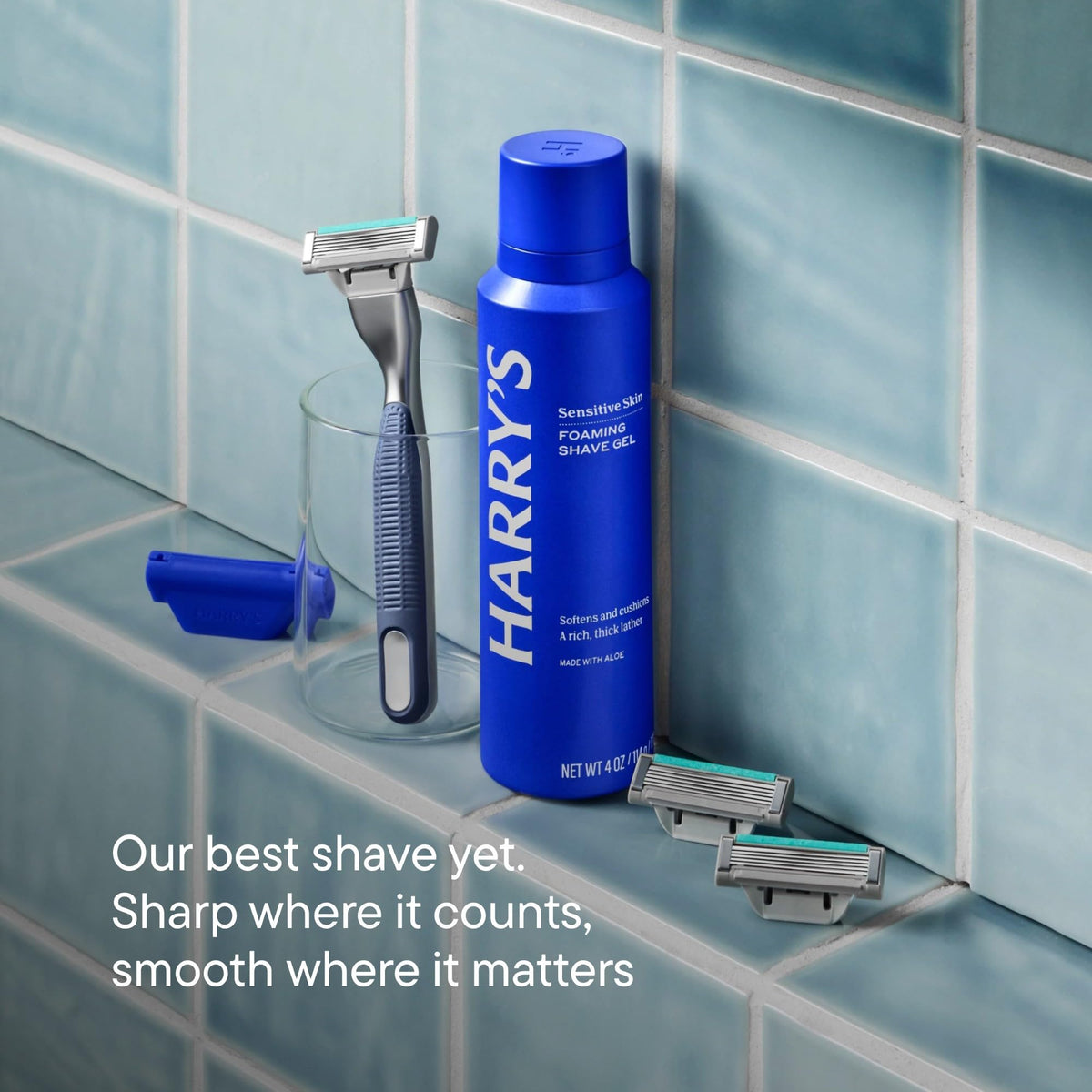 Harry's push-button eject detail for quick and hygienic cartridge swaps