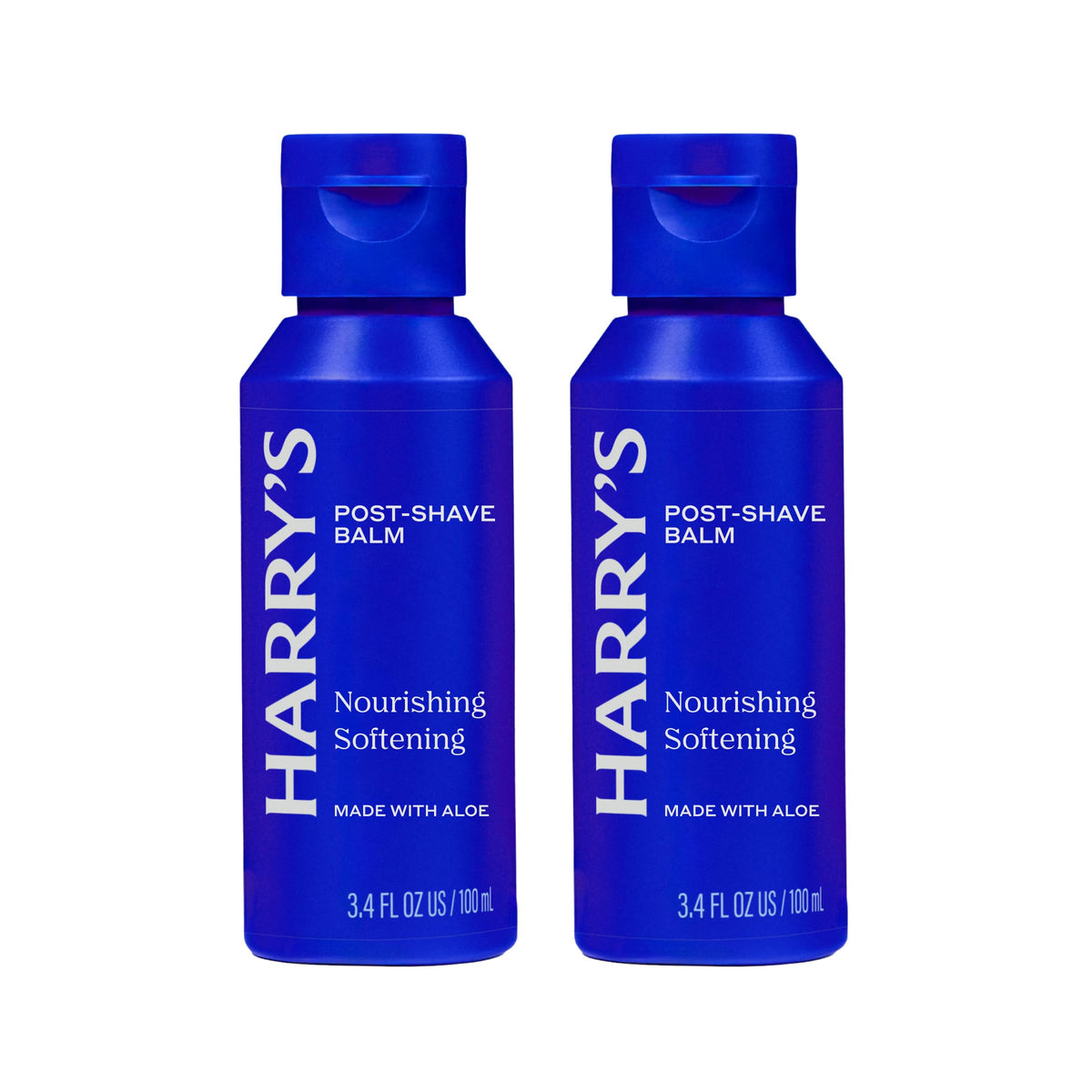 Harry's front packaging view showing soothing aftershave balm and travel benefit