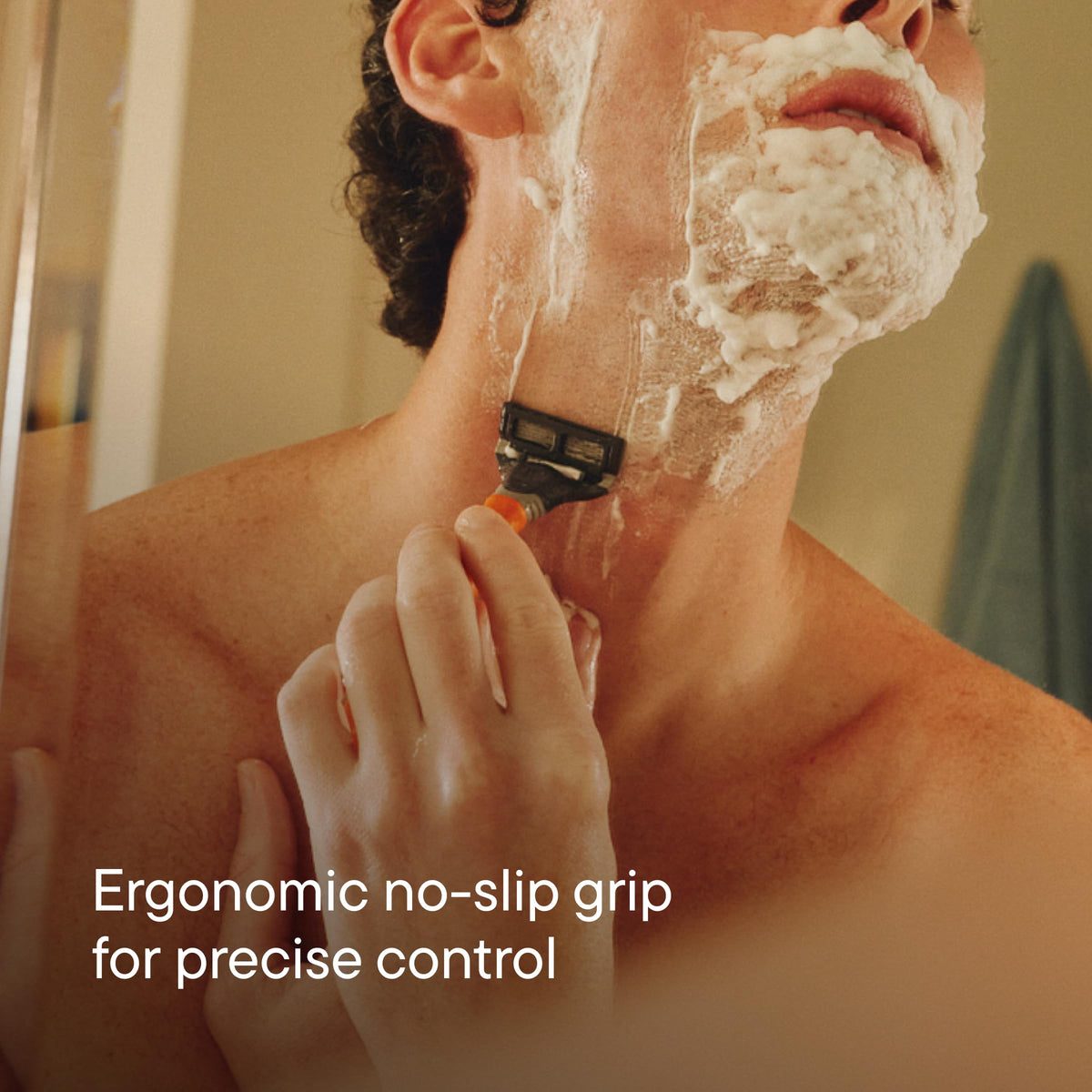 harry's razor in use close-up demonstrating precise, comfortable shaving