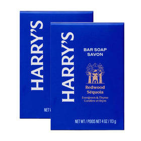 Harry's front packaging showing two Redwood bars and scent benefit