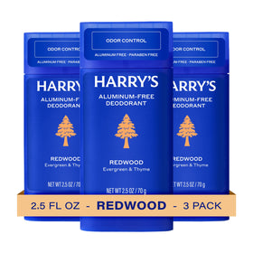 Harry's front packaging showing Redwood scent and benefits