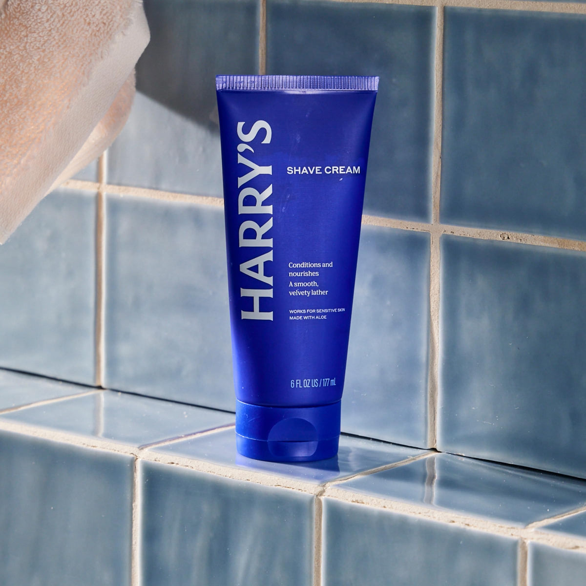 Harry's cream texture close-up illustrating rich, low-profile lather