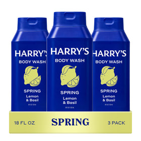 Harry's front packaging showing three 18 fl oz bottles and clear product benefit