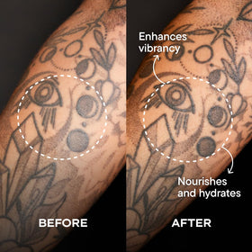Harry's Tattoo Frost being applied to tattooed skin for instant cooling