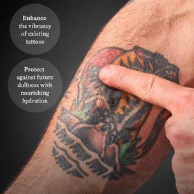 Harry's Tattoo Frost next to hand to show compact travel-friendly size