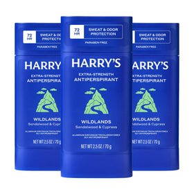 Harry's front packaging showing Wildlands scent and reliable 72-hour protection