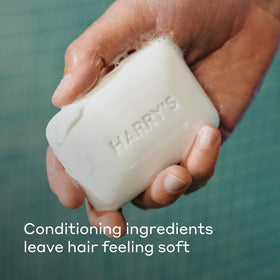 Harry's ingredients label close-up highlighting plant-based, paraben-free formula