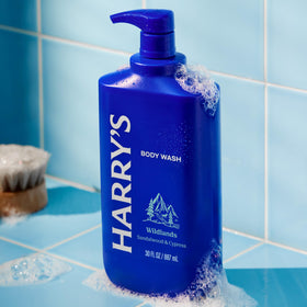 Harry's Wildlands pump action dispensing gel onto palm for convenient one-handed use
