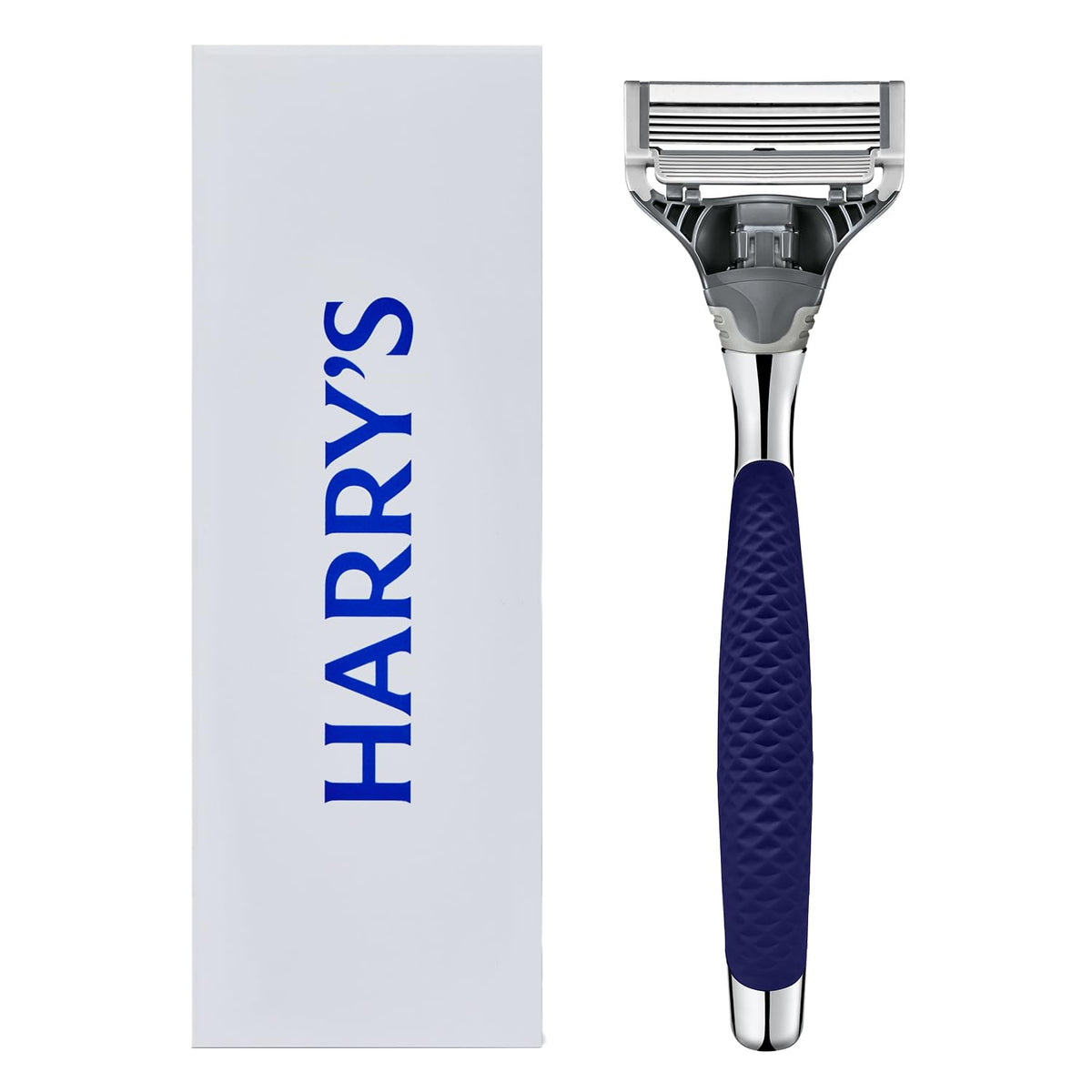 Harry's Winston front view showing chrome handle and included blade refill, stylish control