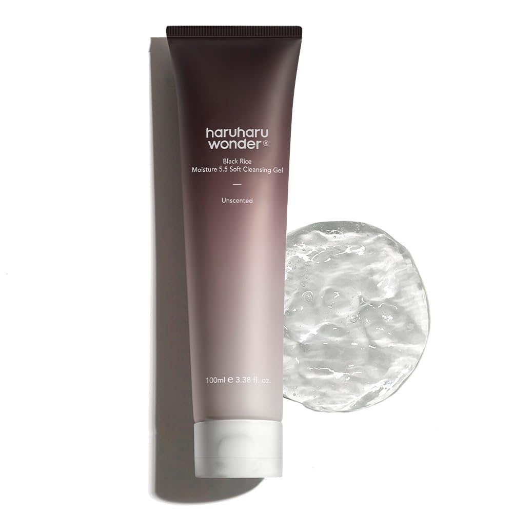 HARUHARU front packaging showing gentle daily black rice cleansing gel benefit: moisture balance