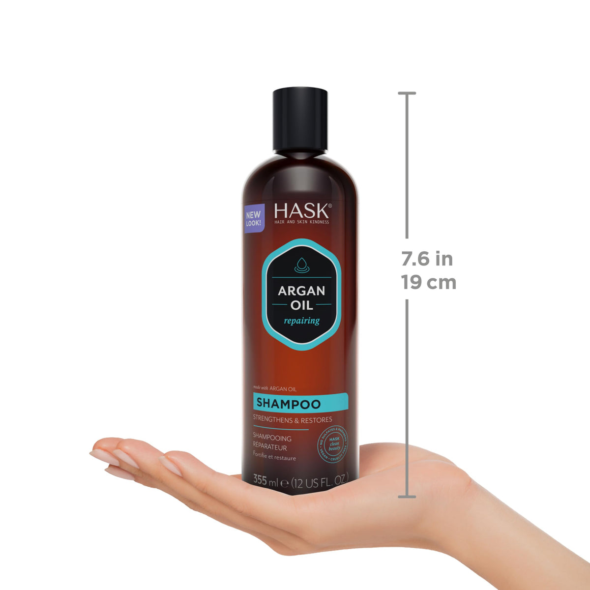 HASK argan oil shampoo and conditioner in shower being applied for results