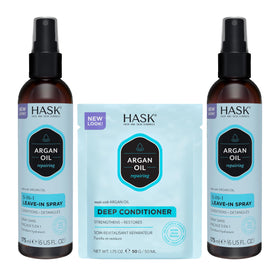 HASK duo front packaging showing two sprays and packette for complete care