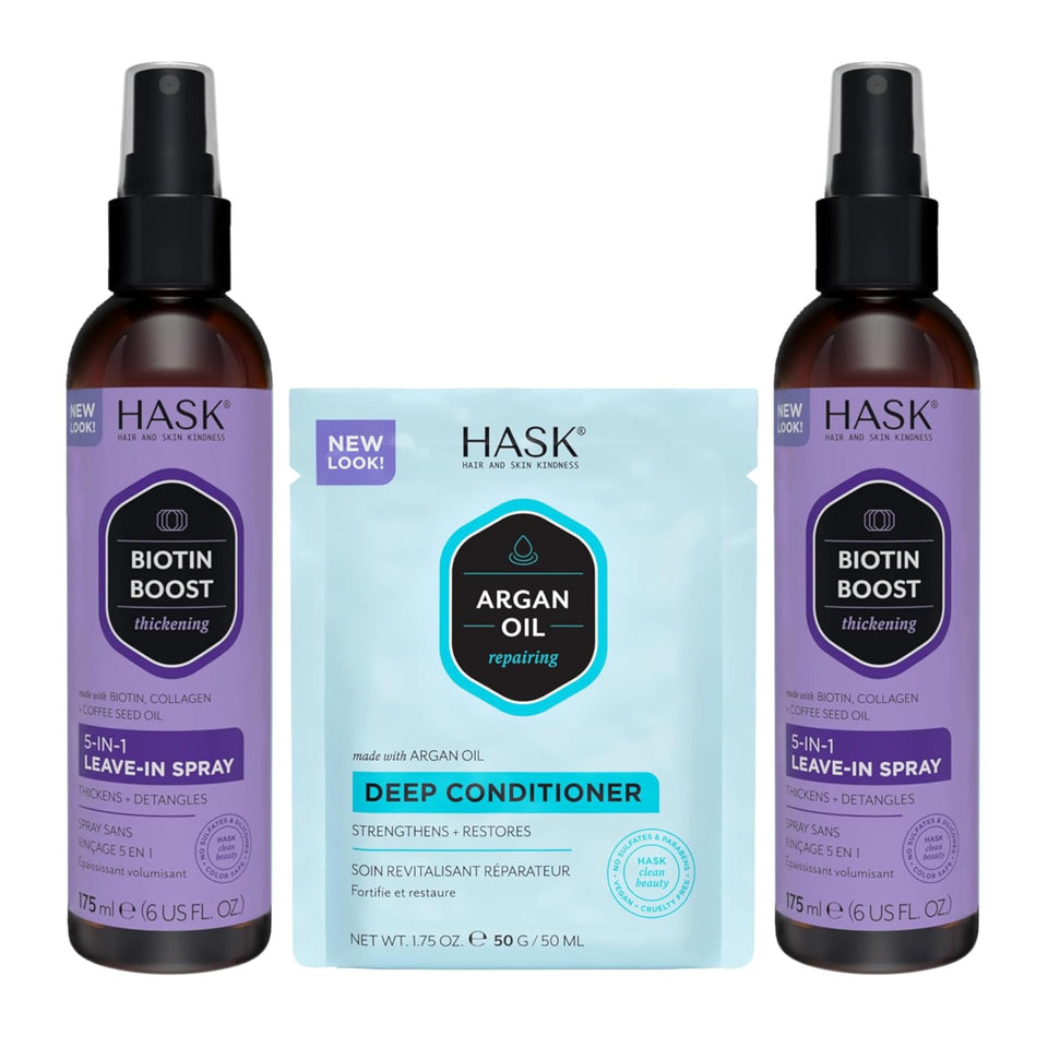 HASK argan oil leave-in front packaging showing product benefits and size