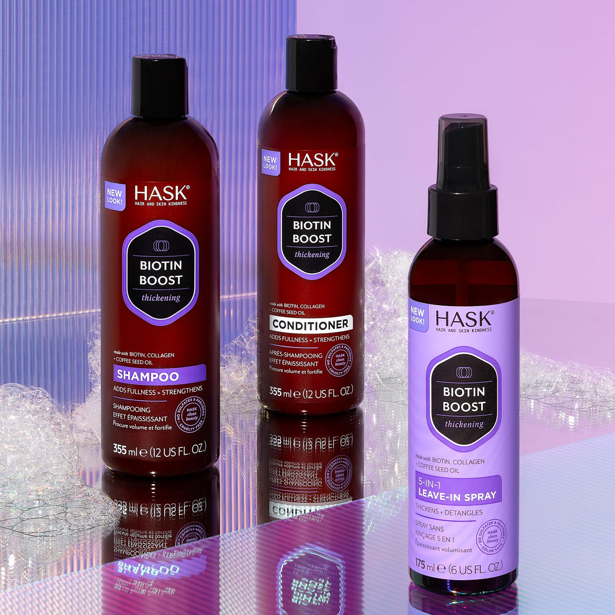 HASK-treated hair styled for volume showing fuller, bouncy results